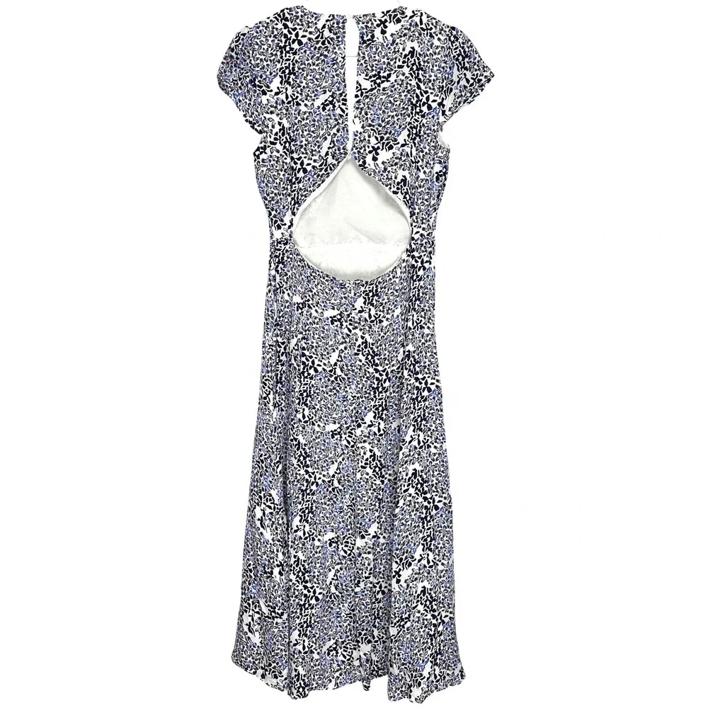 Reiss Livia Mosaic Print Split Midi Dress Floral Blue White Navy 7 - Picture 5 of 12